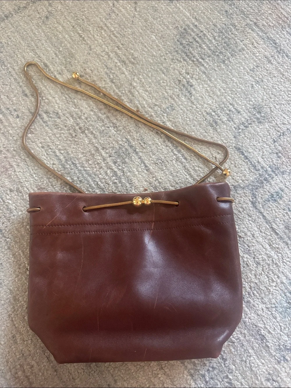 Alberta Ferretti Brown Leather Crossbody with Gold Cord Strap